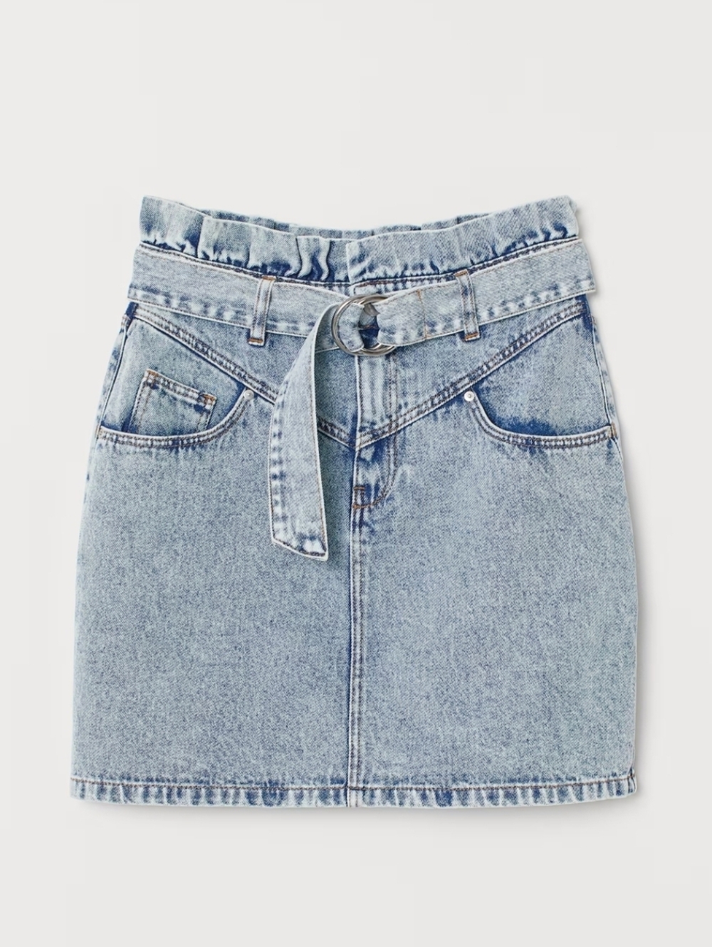 NWOT H&M Divided Denim Mini Skirt Paperbag Waist Stone Wash 100% Cotton Size 4